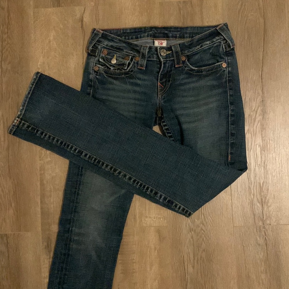 Womens True Religion Low Rise Straight leg Jeans; Size 28